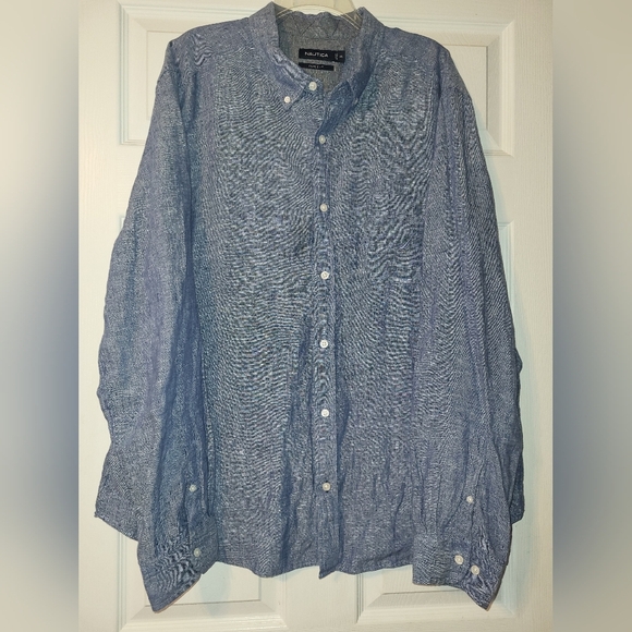 Nautica Men's Linen Classic Fit Long Sleeve Shirt Size XX Large Blue - Picture 11 of 11